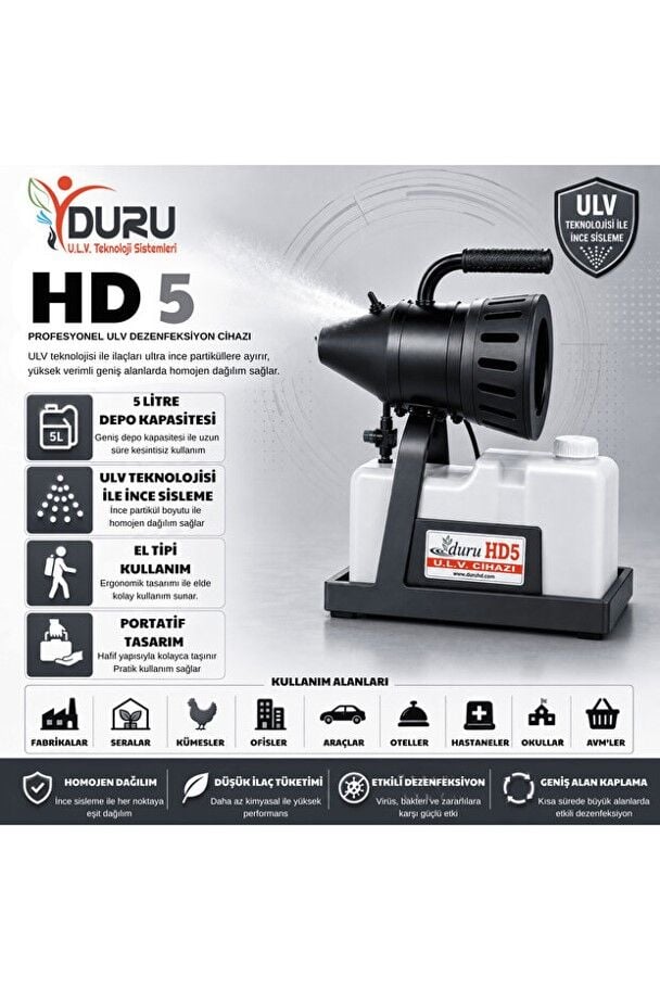 DURU HD 5 EL TİPİ-PORTATİF ELEKTRİKLİ ULV İLAÇLAMA-SİSLEME MAKİN 5 LT